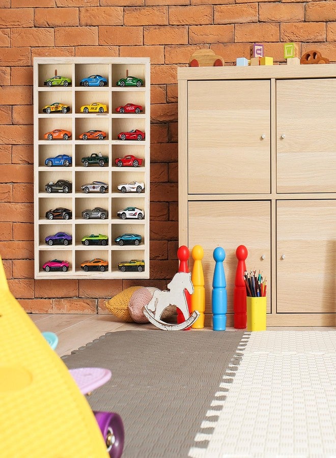 Threehoney 24 Space Toy Cars Wheels Display Case 1: 64 Scale Model Cars Display Shelf Wooden Wall Mounted Die Cast Car Storage Rack for Gift Collectibles Toy Figurines Tiny Cabinet - Image 5